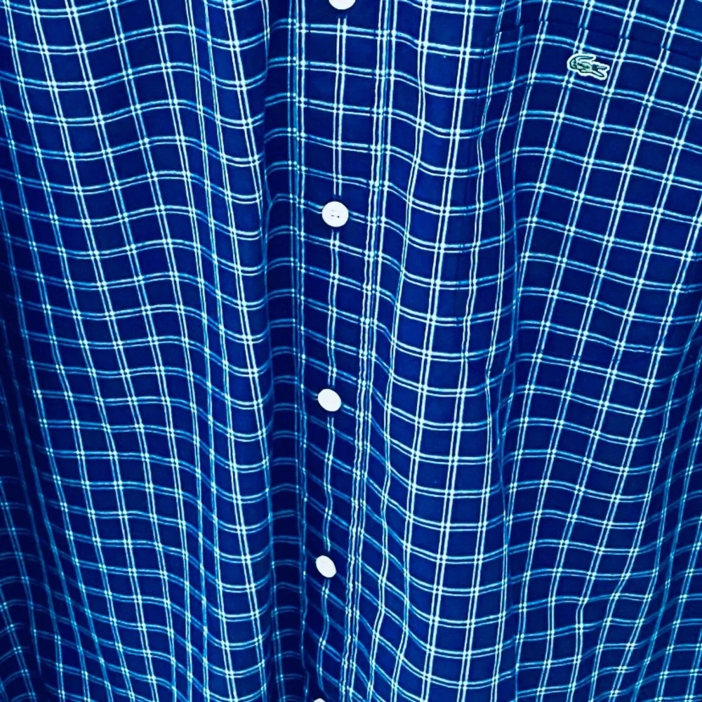 LACOSTE MENS LONG SLEEVE BUTTON DOWN SHIRT SZ45/XXL NAVY BLUE/WHITE SMALL CHECKS - Picture 9 of 10